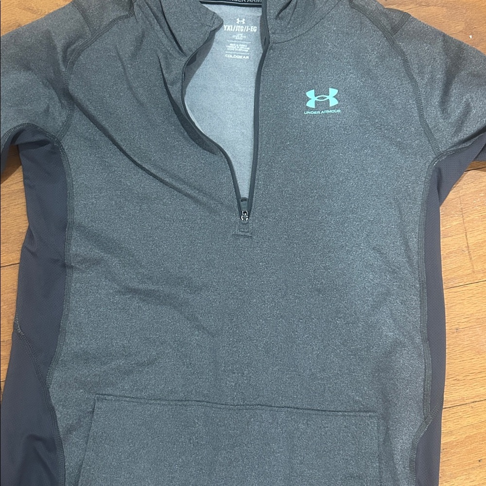 Kids Under Armour Charcoal and Teal Hoodie - Picture 3 of 4